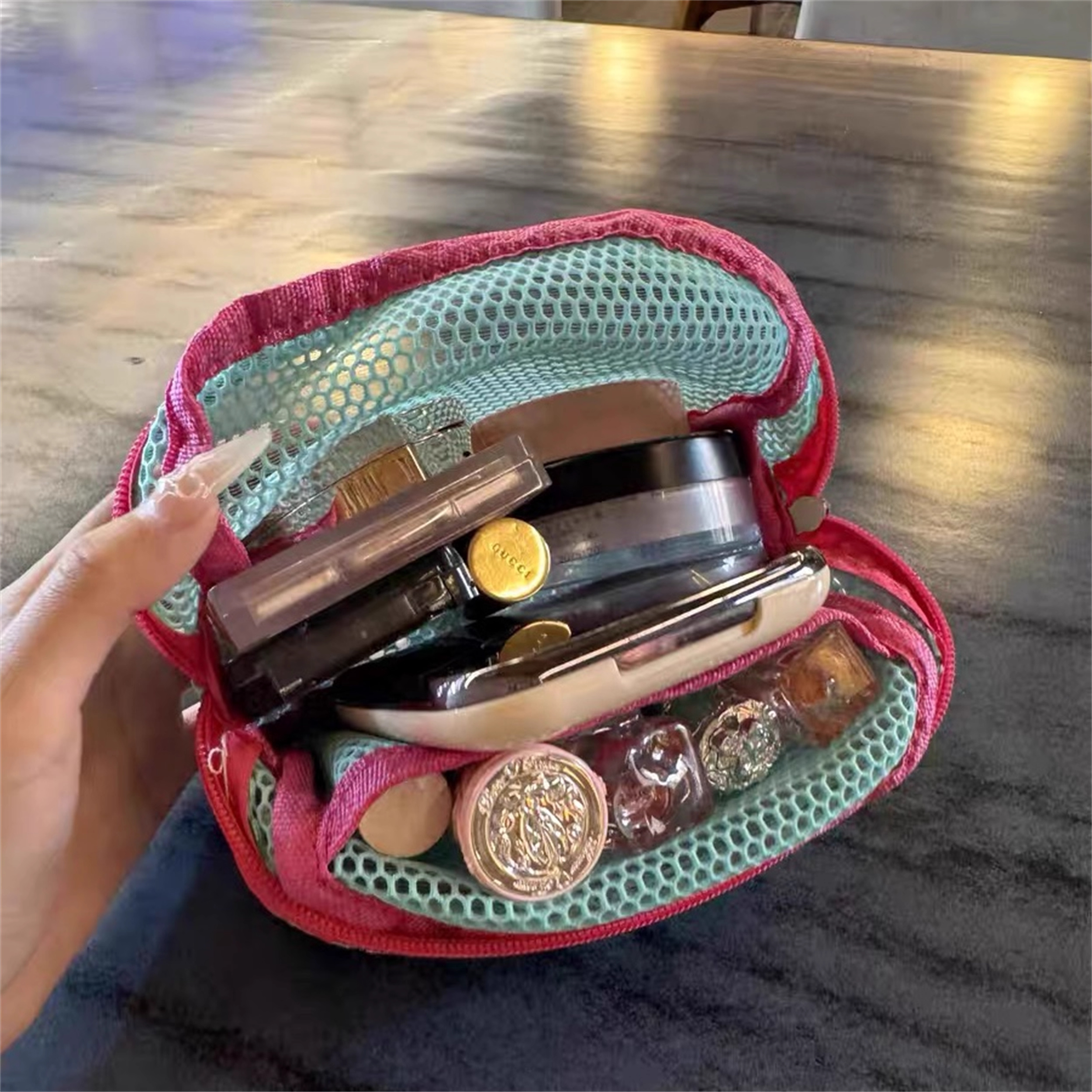 【多巴胺收纳包】多用途便携超轻网格韩版彩色网纱豆腐包收纳小包包