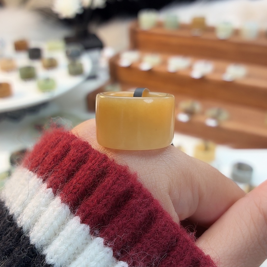 和田玉未镶嵌戒指i109橘糖圆切17.4mm港码14