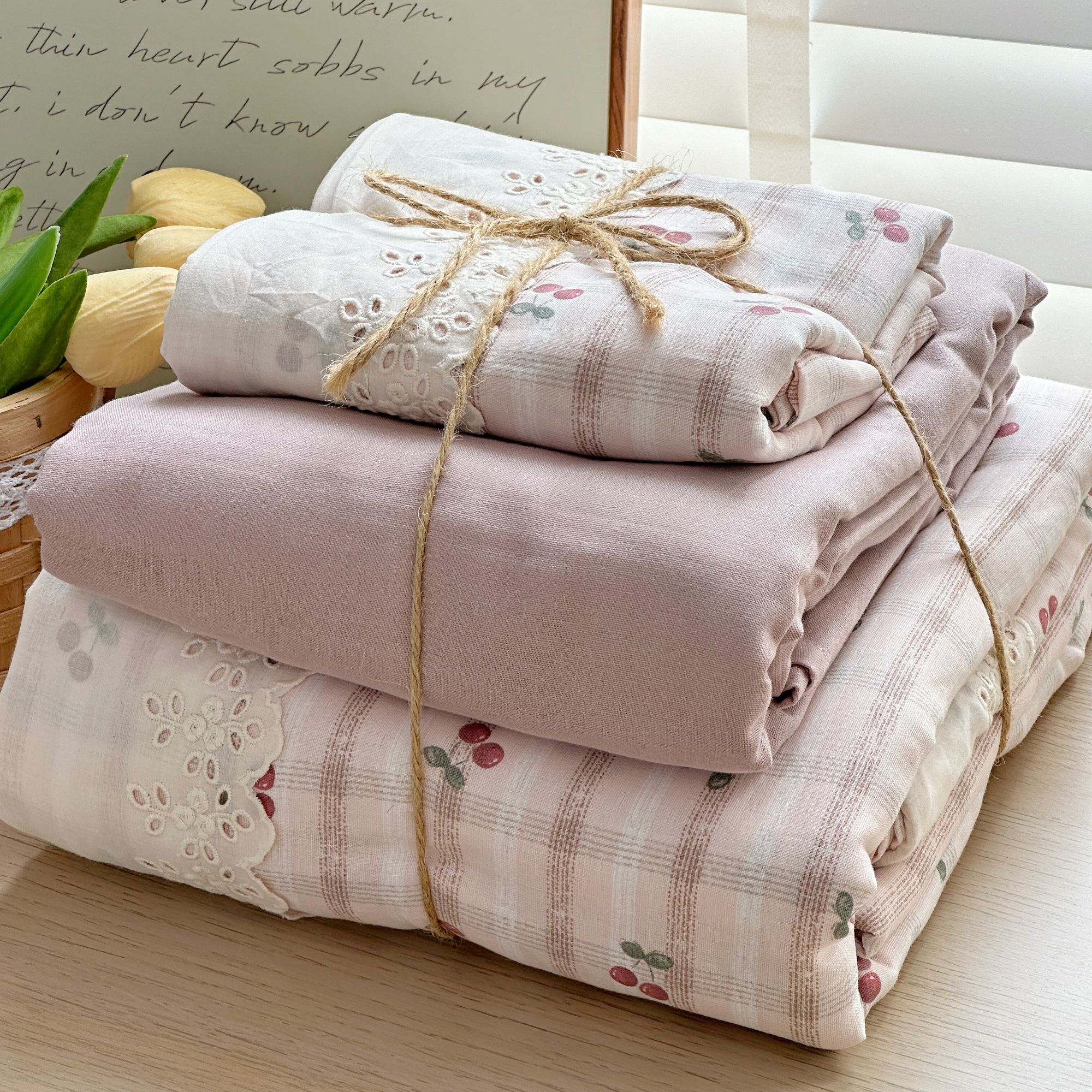 美玲 2025樱桃酱全棉花边双层系列纱花边三件套四件套设计