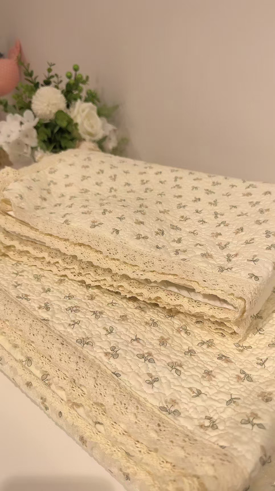 外贸原单全棉水洗花边床盖三件套