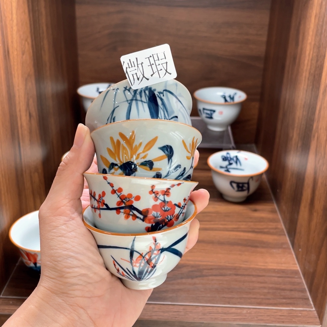 釉下手绘茶具微瑕