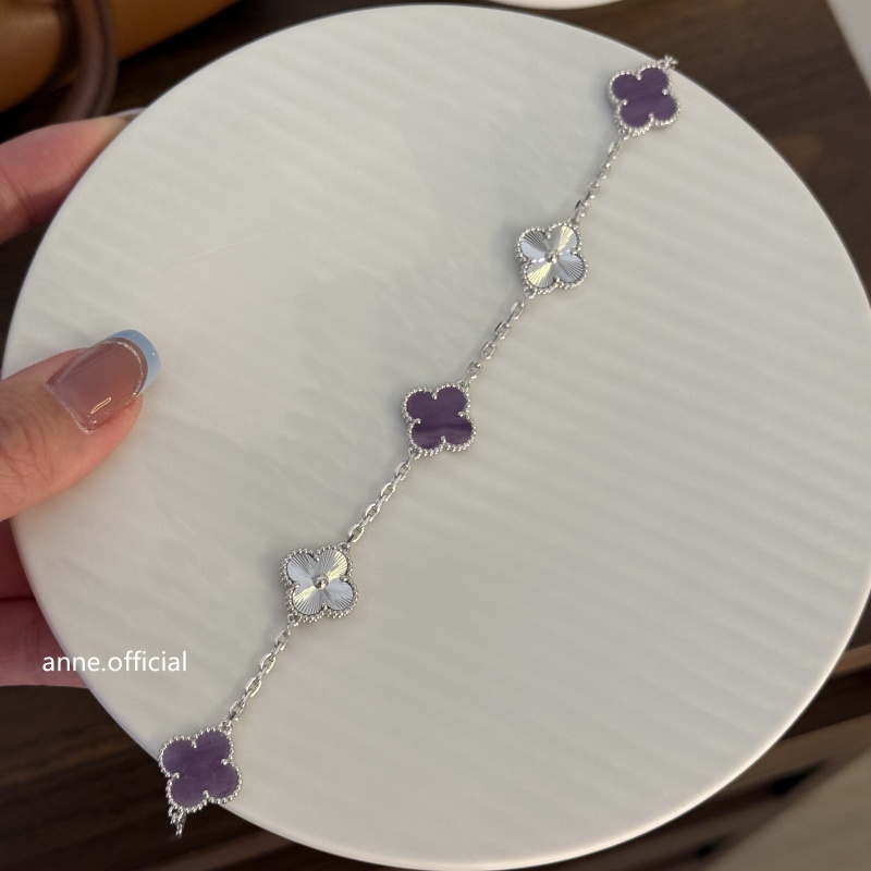 铜合金手链 薰衣草紫镭射拼接四叶草简约手链【S321】