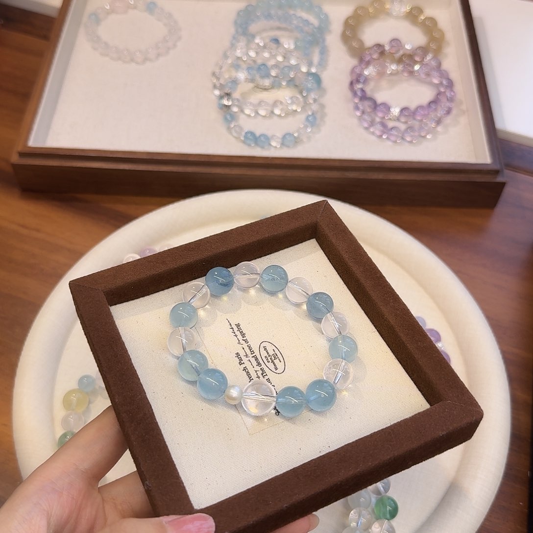 芭***了水晶手链未镶嵌拍4份是总价 海蓝宝白水晶手串