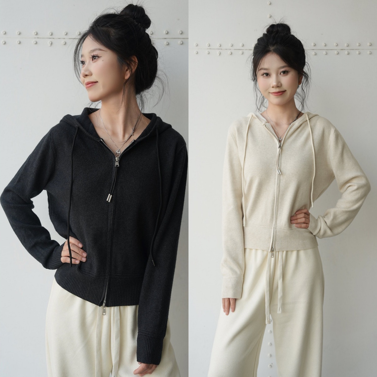 2025新款秋冬针织衫女连帽开衫上衣女百搭针织开衫ZD258510