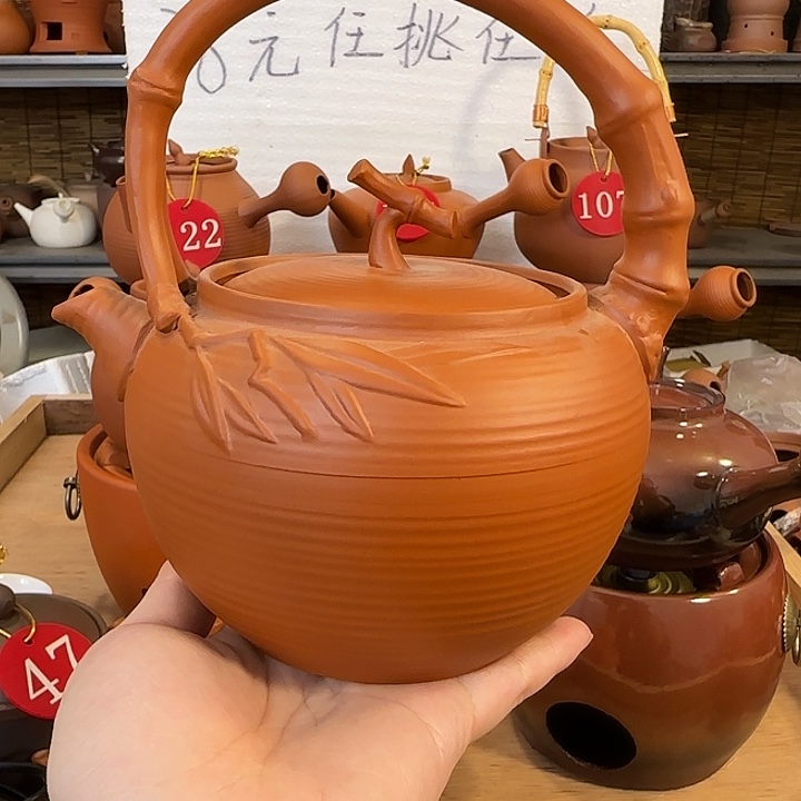 朱泥朱泥竹节提梁800毫升左右