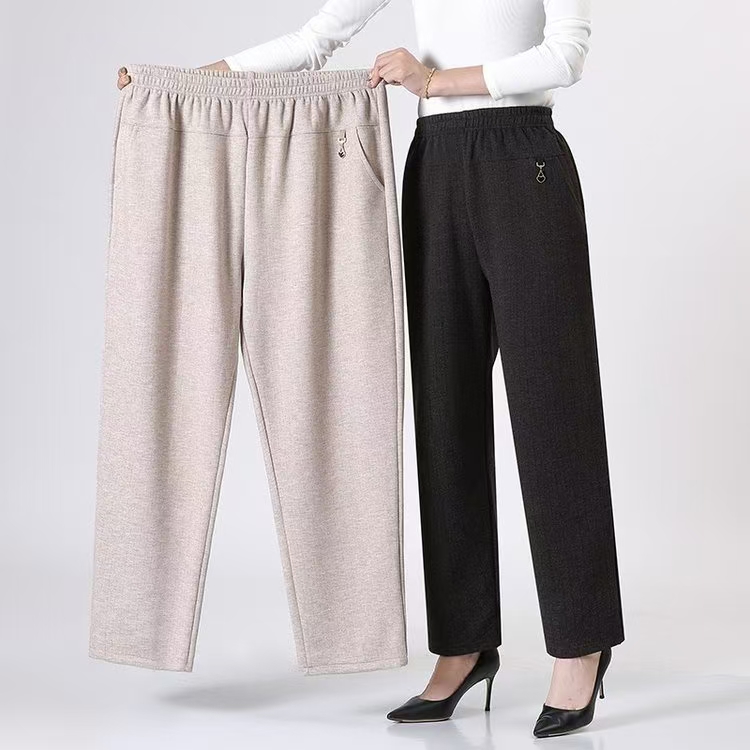 大码外穿常规款松紧腰宽松长裤加绒休闲裤中老年百搭高腰裤子