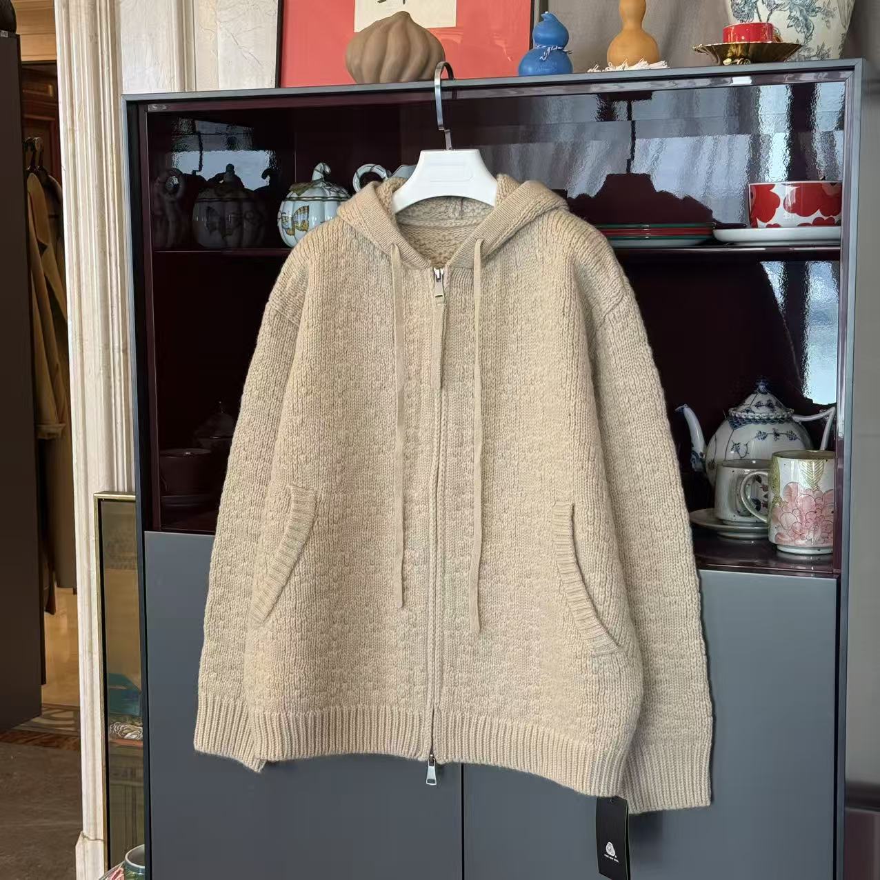 MYL 2025年秋季新款羊毛针织帽衫连帽粗棒针卡其宽松针织开衫上