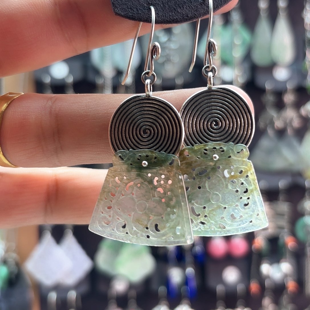 翡翠银S925镶嵌耳饰喵***！