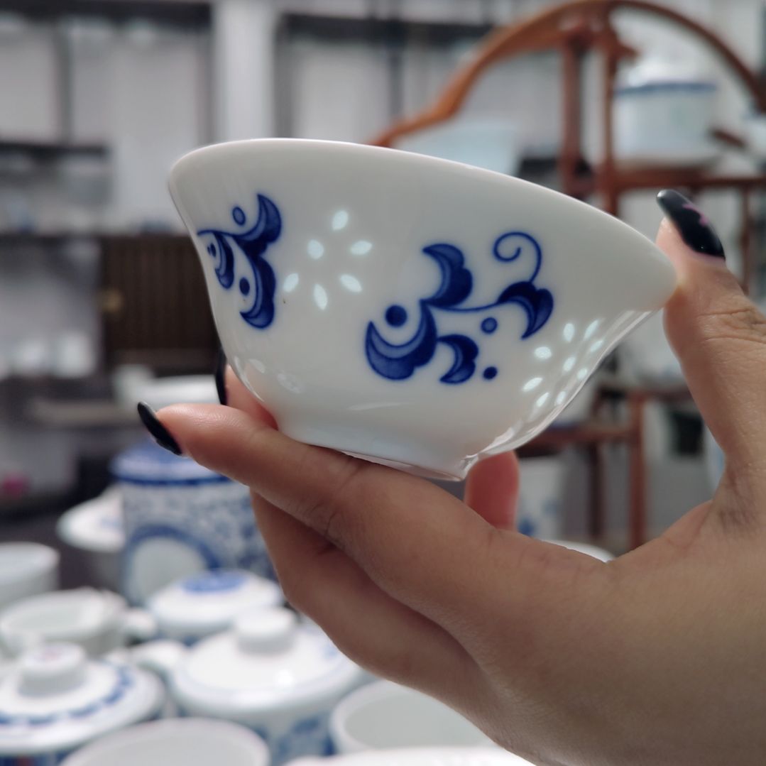 陶瓷青叶3寸茶盅十只装