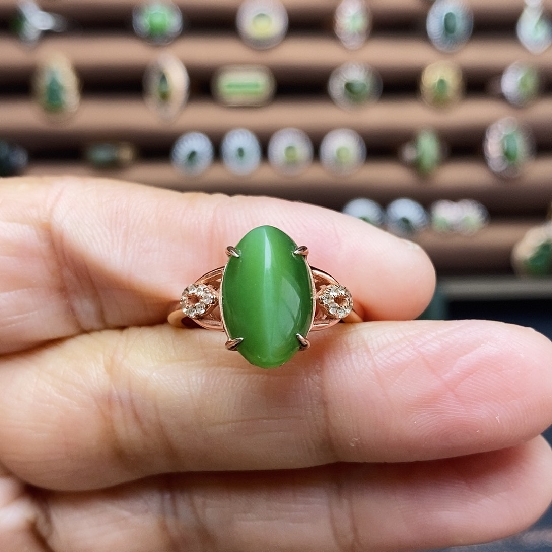 吊坠(不含链)银S925镶嵌和田玉（碧玉）戒指