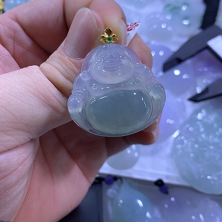 颈饰18K金镶嵌翡翠天然翡翠A货吊坠