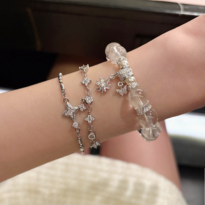 tx1044[迷雾泡泡]天然白阿赛粉阿赛施家珠雪花蝴蝶迷人吊坠手串