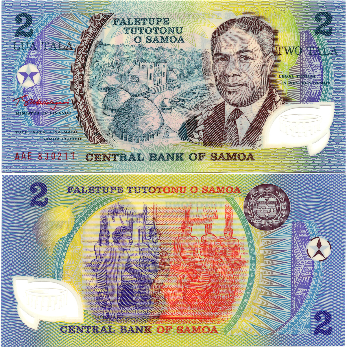 塑料钞萨摩亚2塔拉1990年全新UNC纸币老纸钞外国钱币收藏