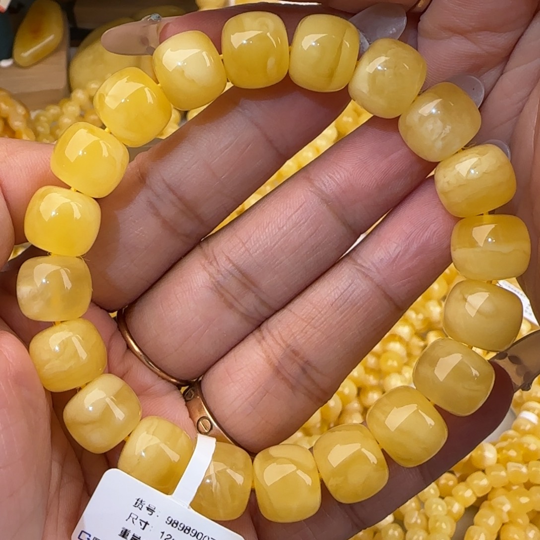 蜜蜡未镶嵌手链白花老型手串