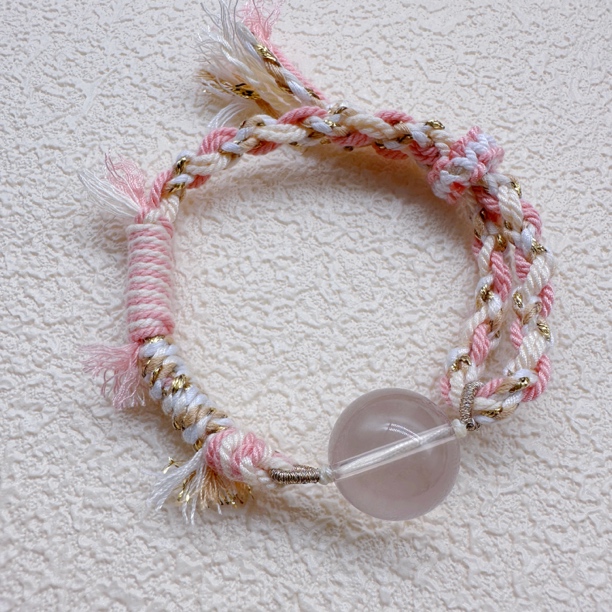 粉水晶六芒星圆珠手绳手工编织