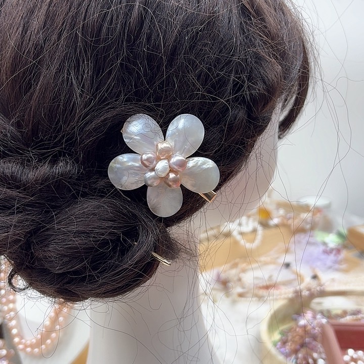 淡水珍珠发饰银S925镶嵌