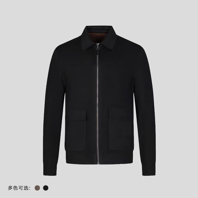[线下款]七匹狼男拉链耐磨商务夹克针织春季纯色秋季常规款翻领