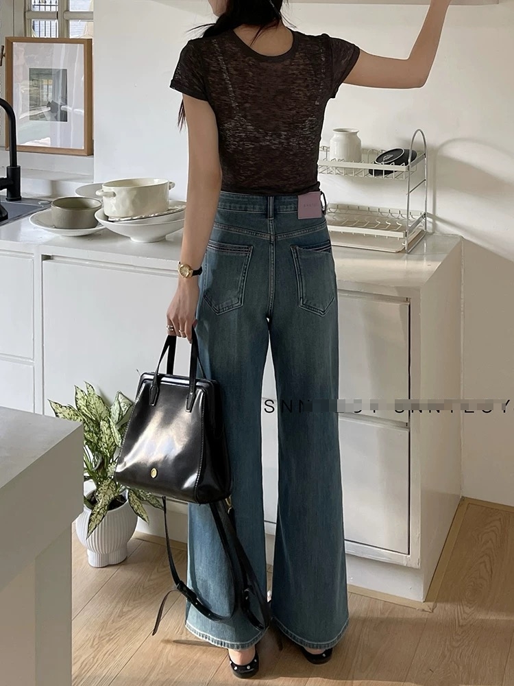 SU【391】代83 愫萌春款森调系列绿调紫标四面弹窄版直筒牛仔裤