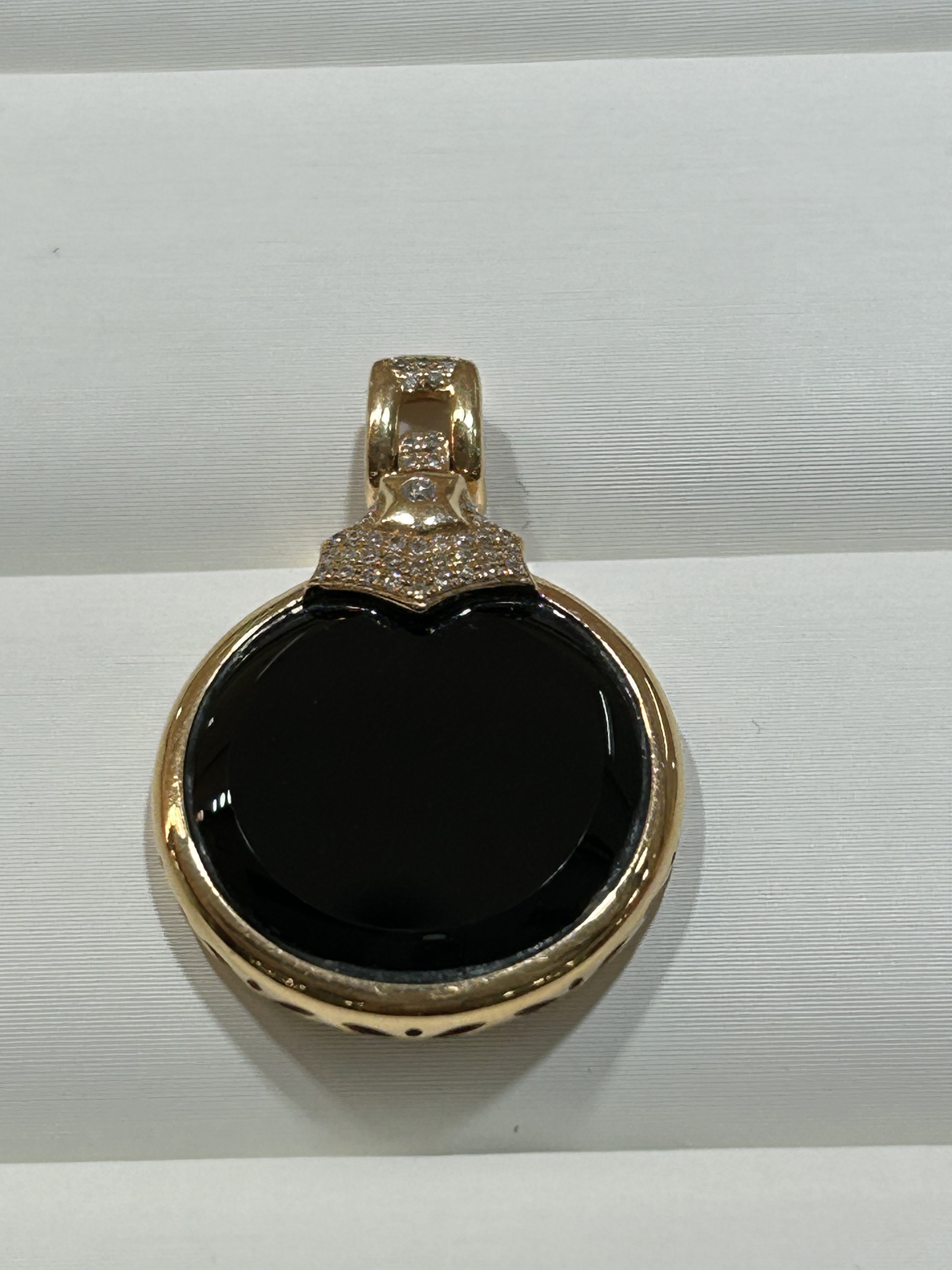 18k玫镶嵌缅甸翡翠墨翠圆牌无事牌吊坠