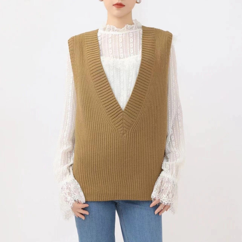 AMASS/阿玛施新款女士减龄宽松V领素色简约时尚针织马甲5399678