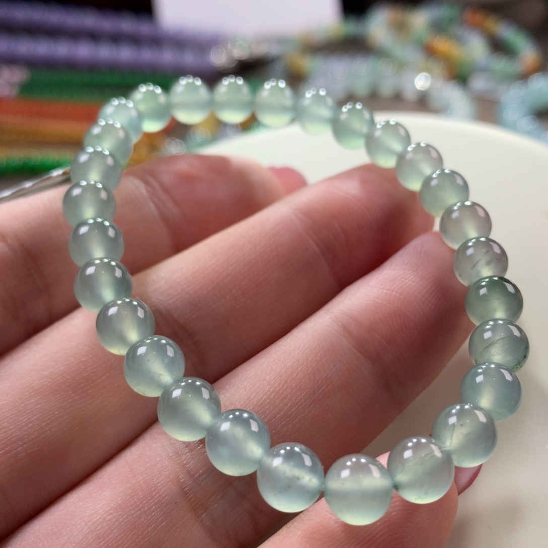 翡翠手链未镶嵌翡翠高冰晴绿卡6.5+