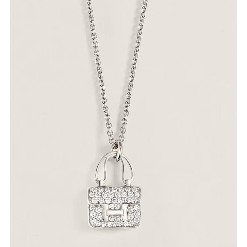 99新 Hermes/爱马仕  Amulettes Constance 白金 满钻 康康包 项