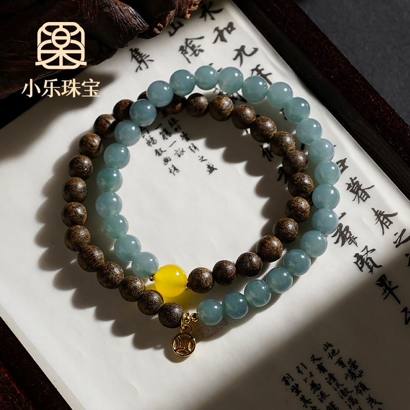 半山半水翡翠木串双拼黄玛瑙单珠国风女式手链多样性发一-10067