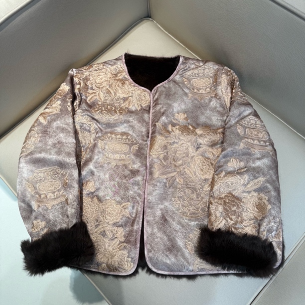59255《兔毛双面服》新中式新款重工刺绣国风醋酸双面双穿外套