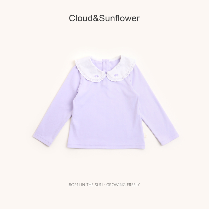 【云朵小葵】秀场款女童秋季新款蝴蝶结刺绣娃娃领纯色打底衫991336