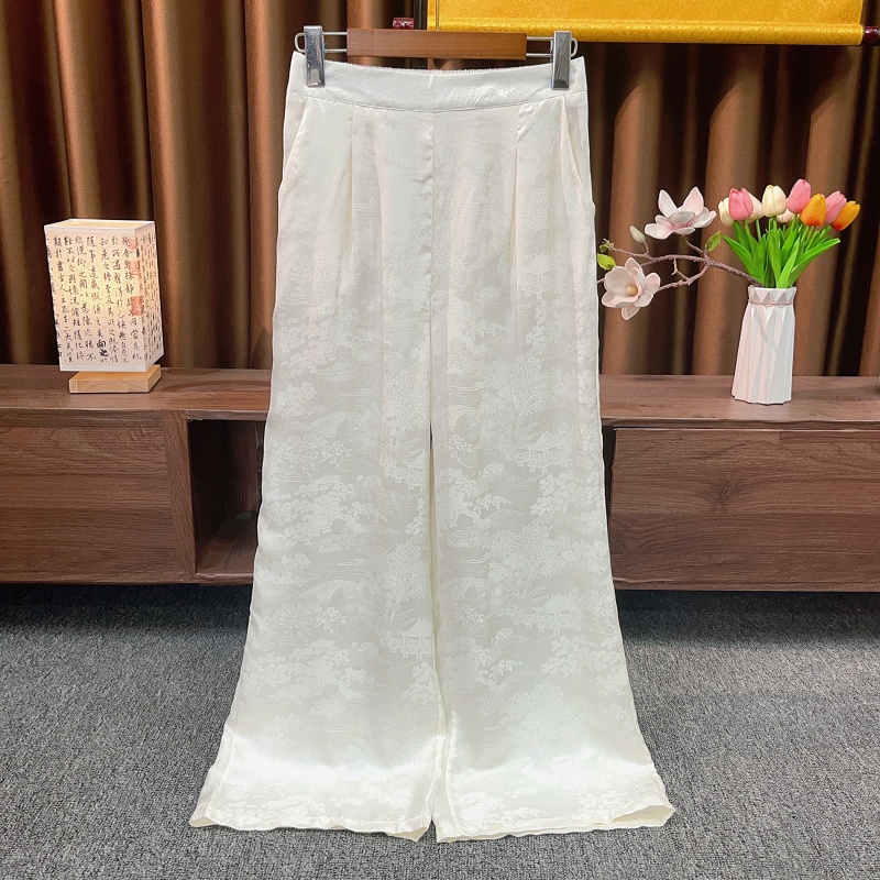 『映寒』2025年夏季新款提花直筒国风松紧腰百搭新中式显瘦女长裤