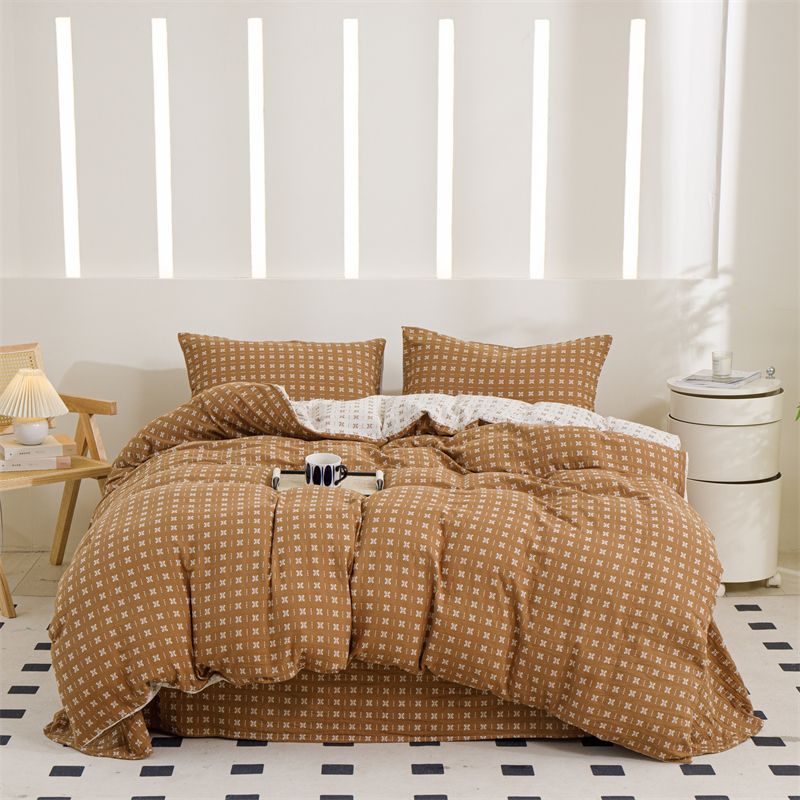 高品质尾货商品专享购买渠道  雅韵双层纱色织提花四件套家用简约