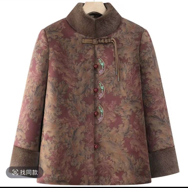 妈妈装冬季新款棉服加绒加厚外套老年人新中式时尚洋气棉袄