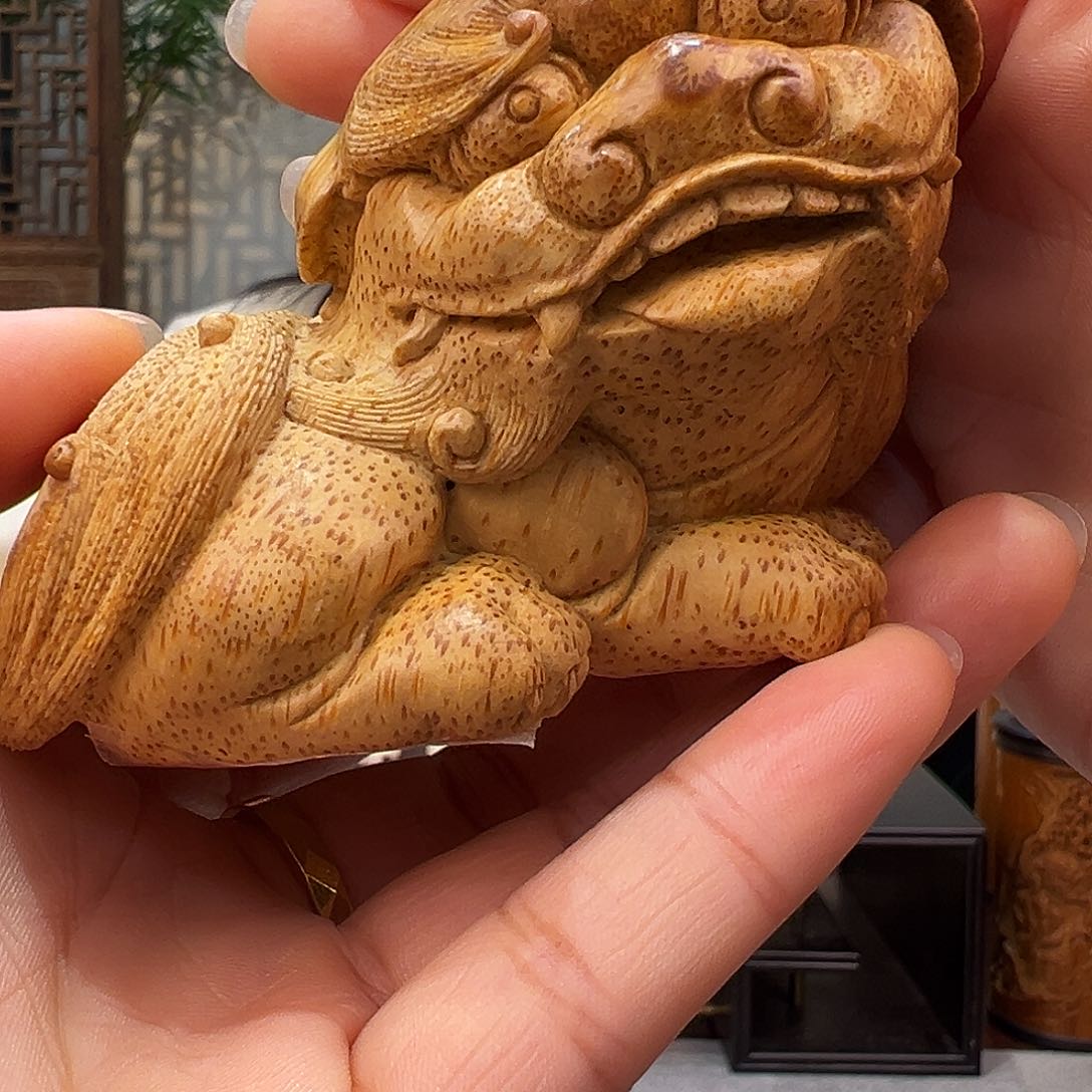 竹好*竹根雕狮子手把件