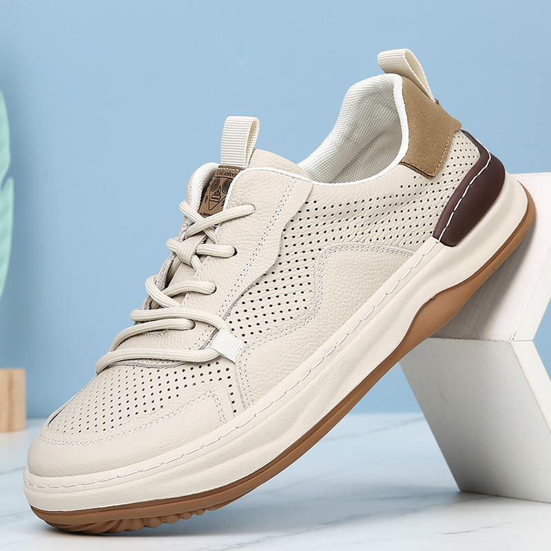 小白鞋男2025夏季新款头层牛皮镂空透气真皮休闲皮鞋百搭防滑男鞋