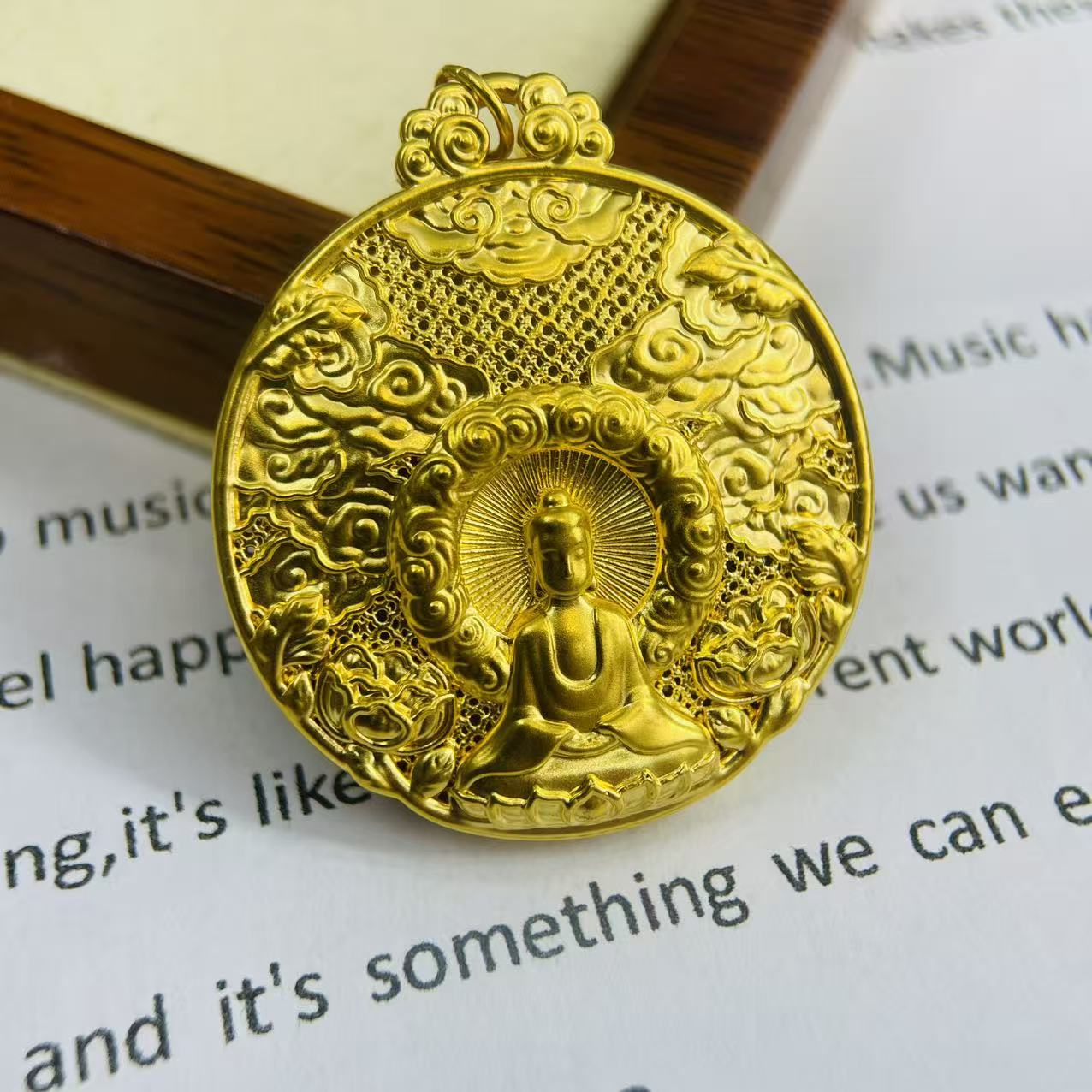 黄金足金999祥云佛韵圆牌首饰配件DP2979-05650