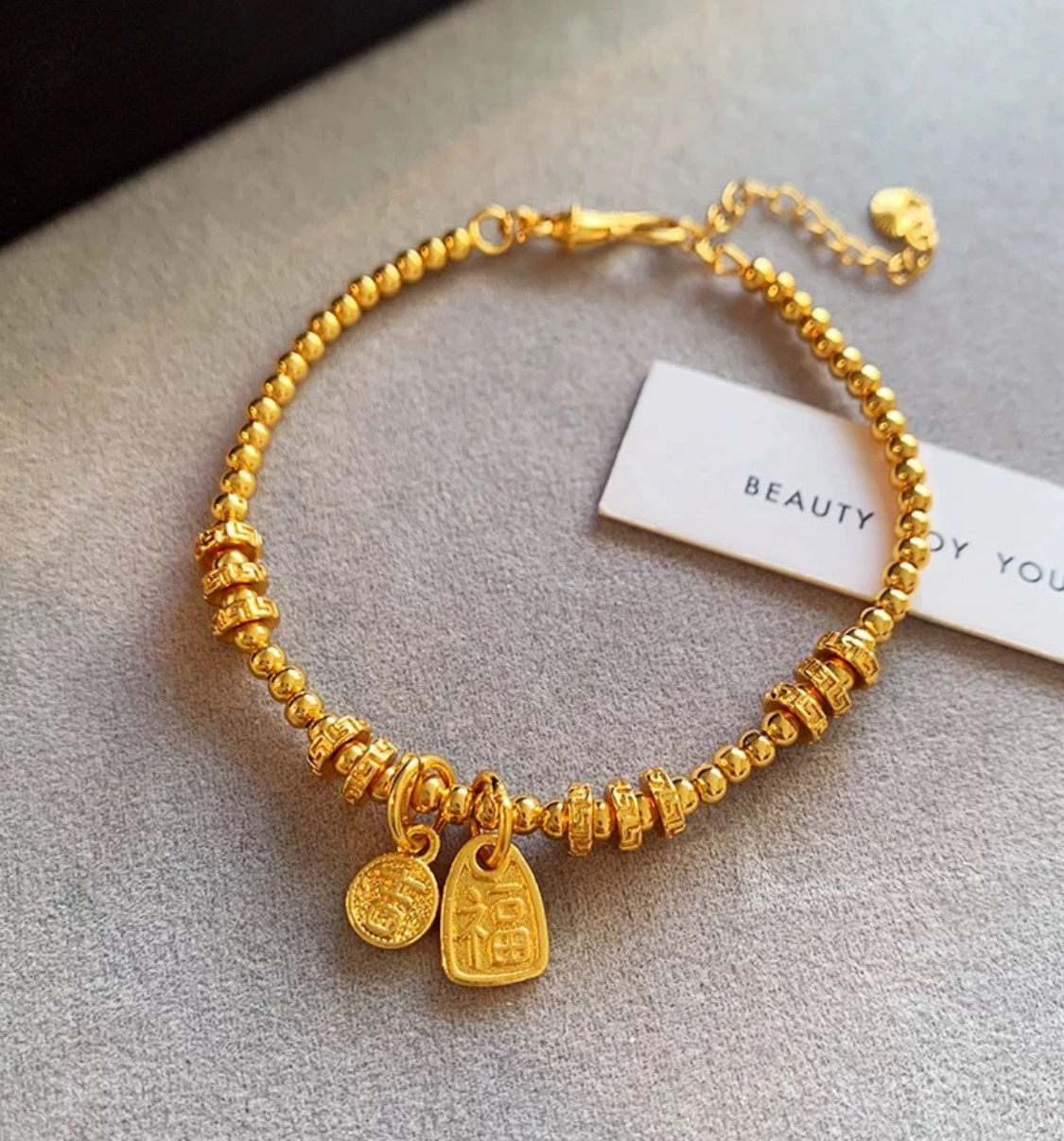 铜合金手链 胜晴汇铜合金手链复古金吉字福牌吉祥手链女高级感