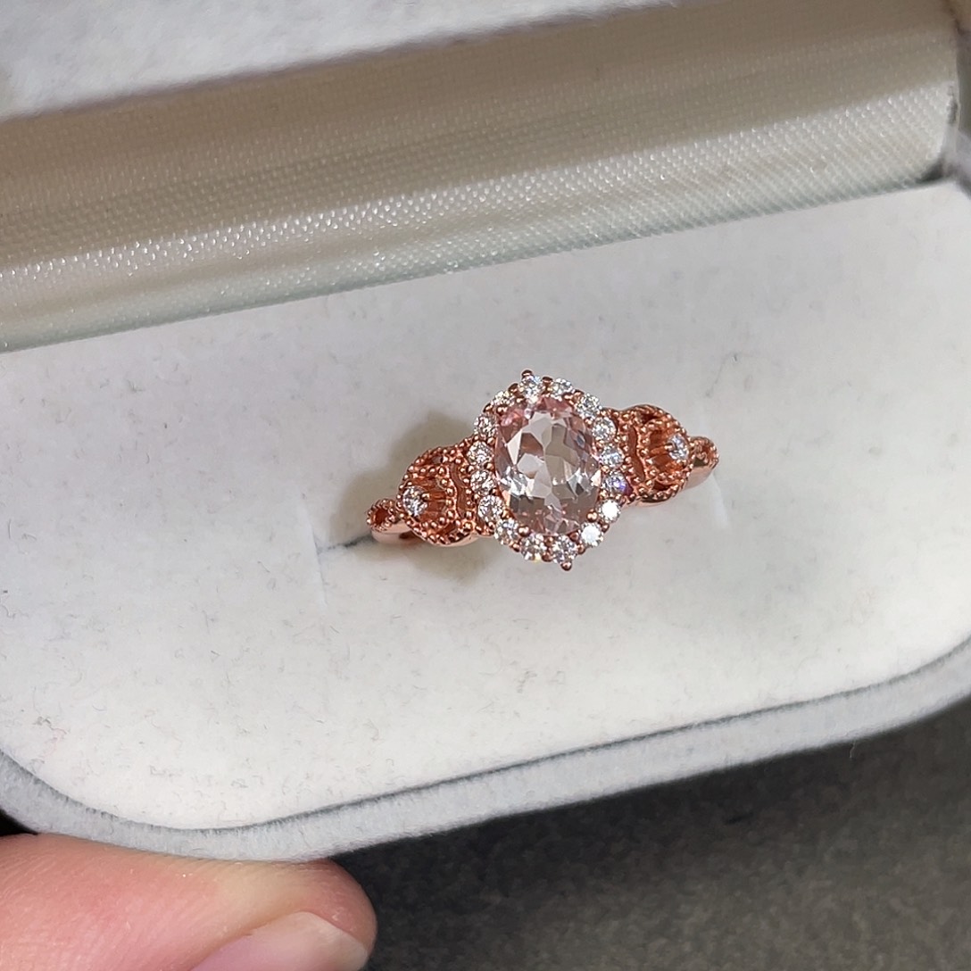 绿柱石（摩根石）戒指银S925镀金镶嵌