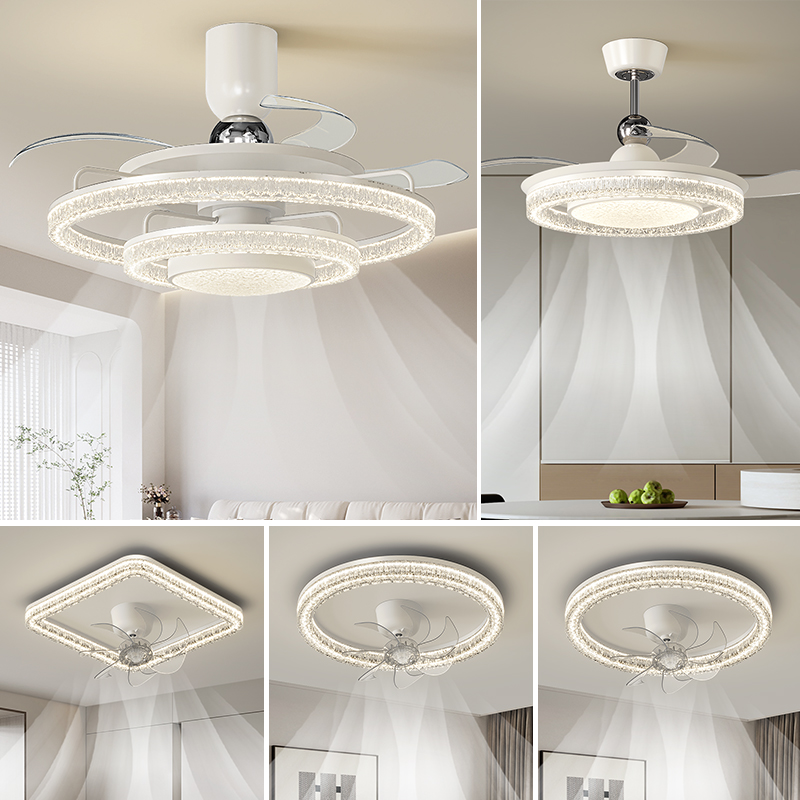 客厅风扇灯轻奢高级感2025新款餐厅吊扇灯创意冰裂纹大厅灯卧室灯