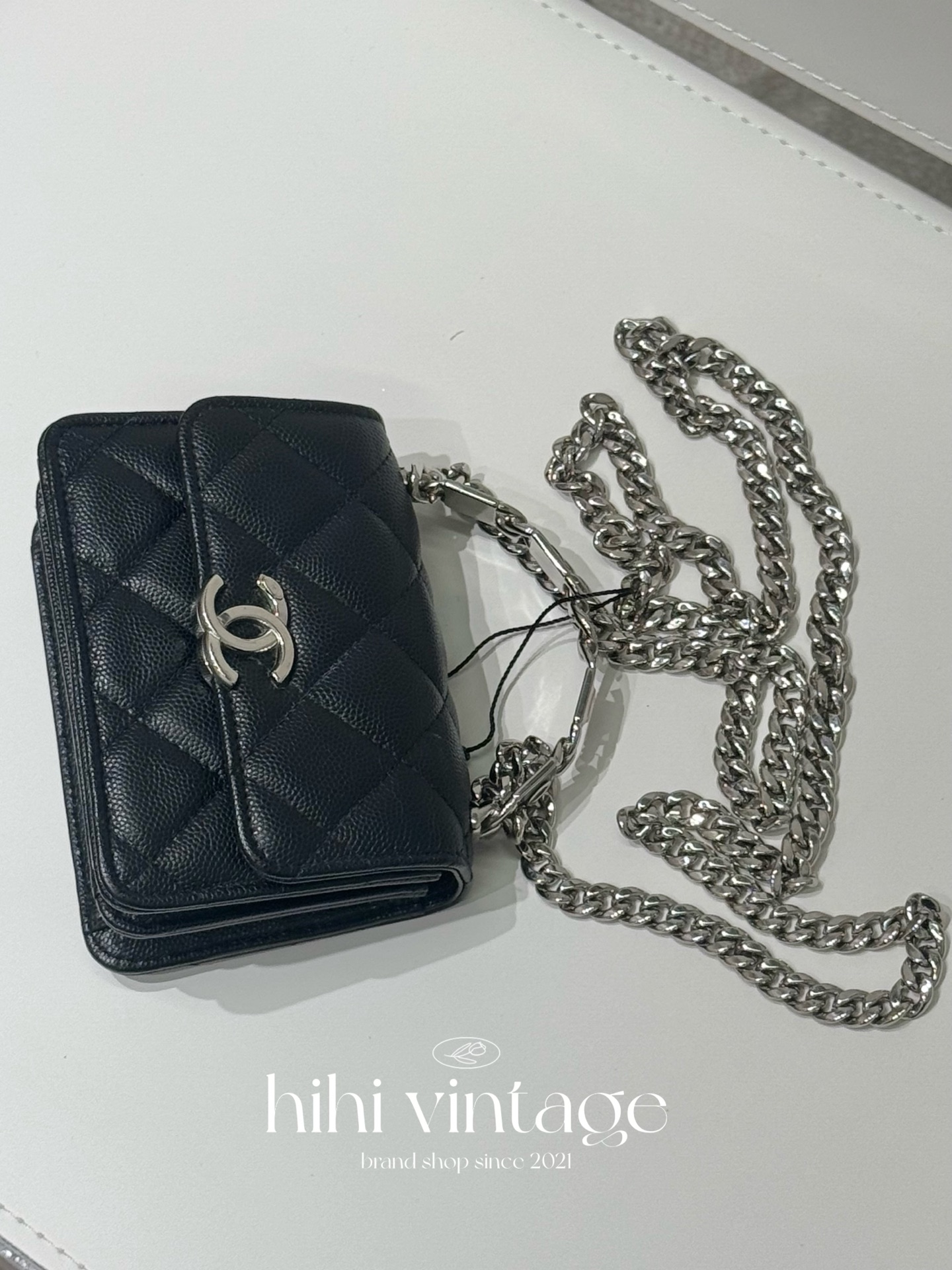 99新 Chanel/香奈儿 22S 黑银珐琅手柄单肩斜挎手提包 32开  二店