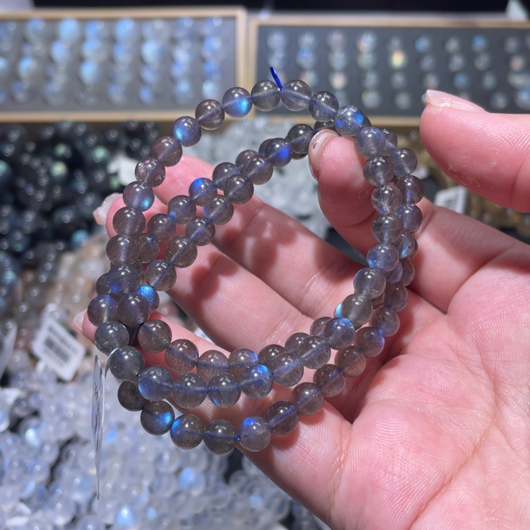 长石手链未镶嵌马岛黑体蓝光拉长石手链多圈6.3mm