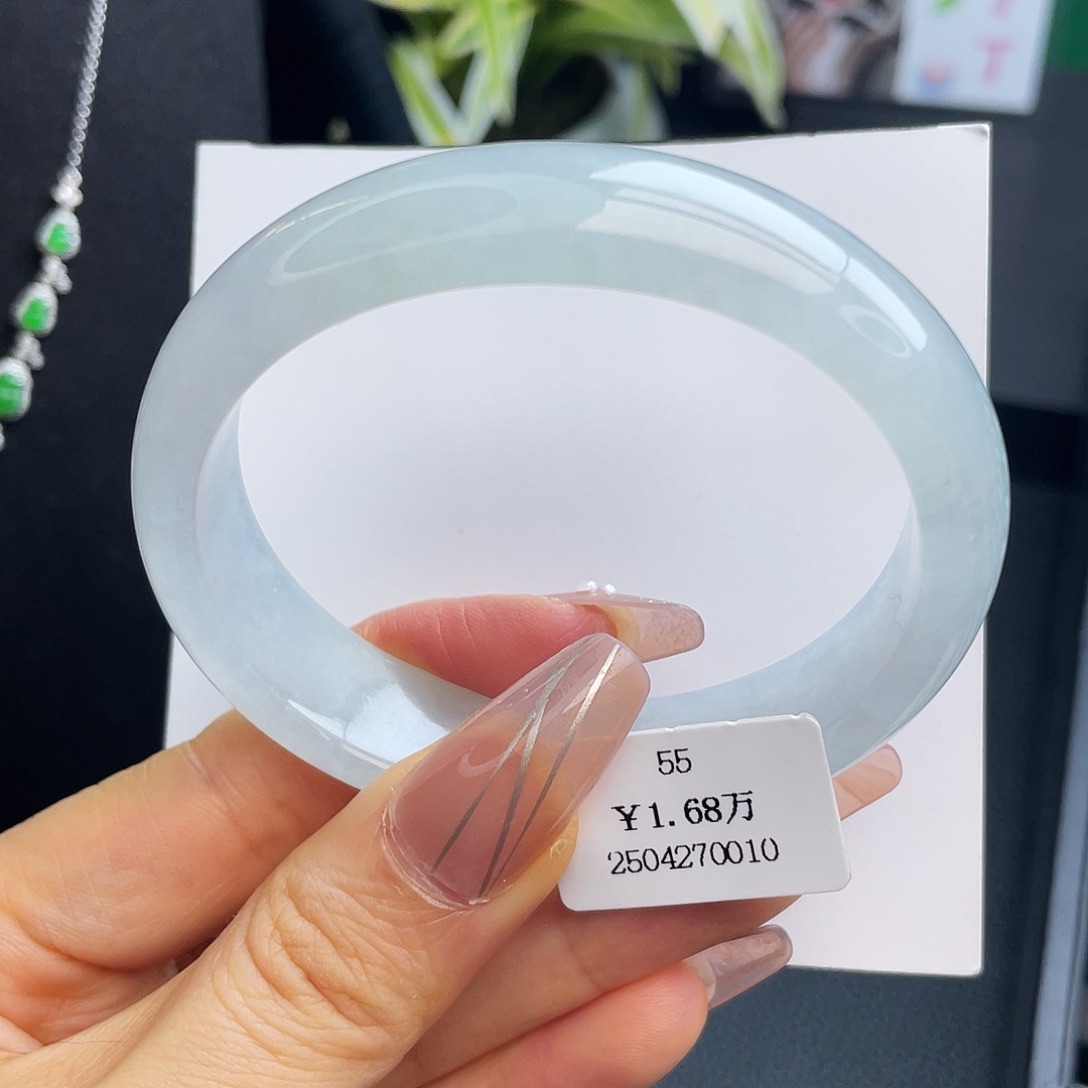 翡翠未镶嵌手镯55圈冰糯天空蓝贵妃镯