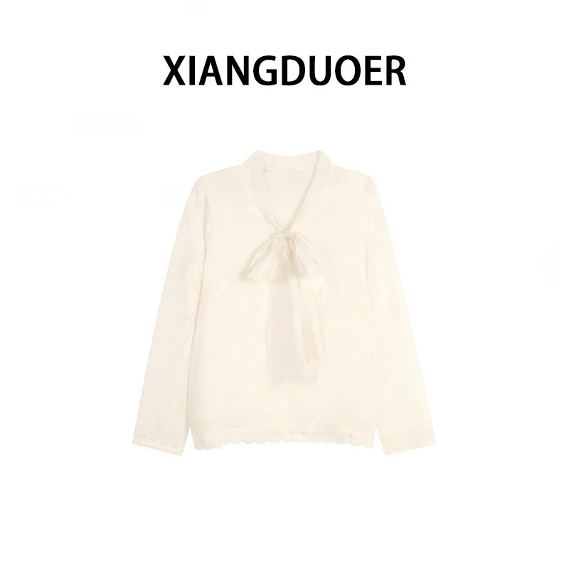 秀水清依【优雅调性】2026蕾丝轻奢时尚休闲设计款拼接长袖衬衫