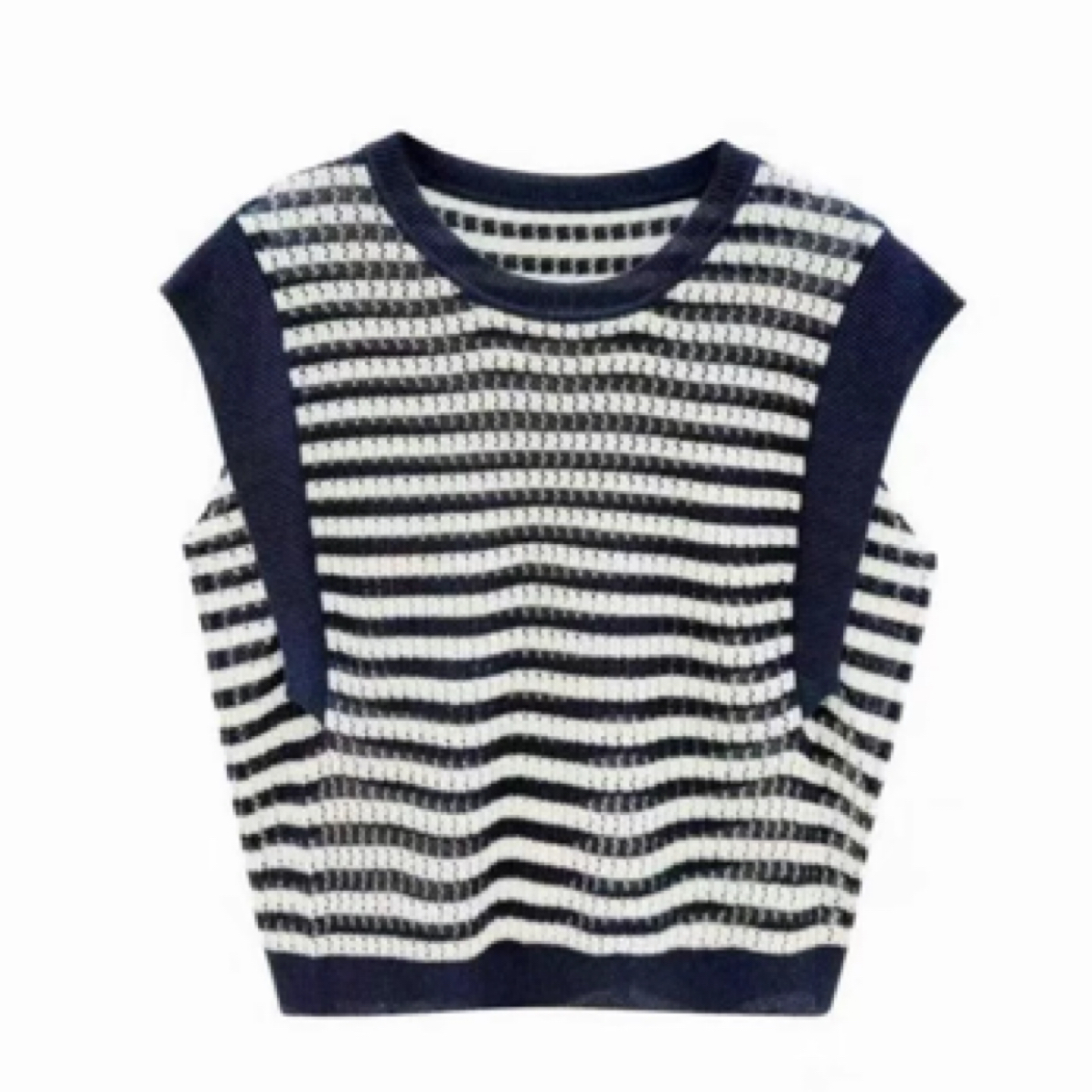 薄款拼色条纹休闲衫套头圆领幂式穿搭夏季百搭时尚短款上衣无袖