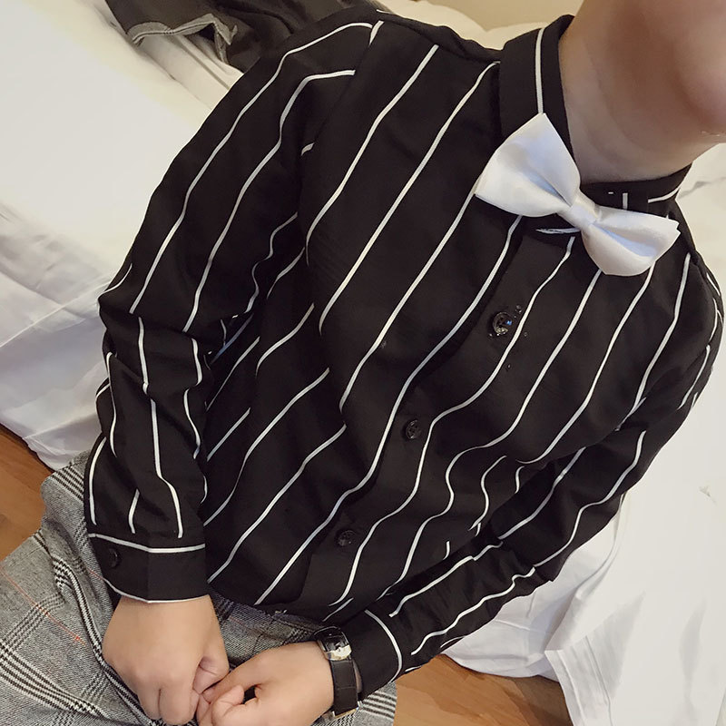 【清仓】6666黑色条纹长袖衬衫