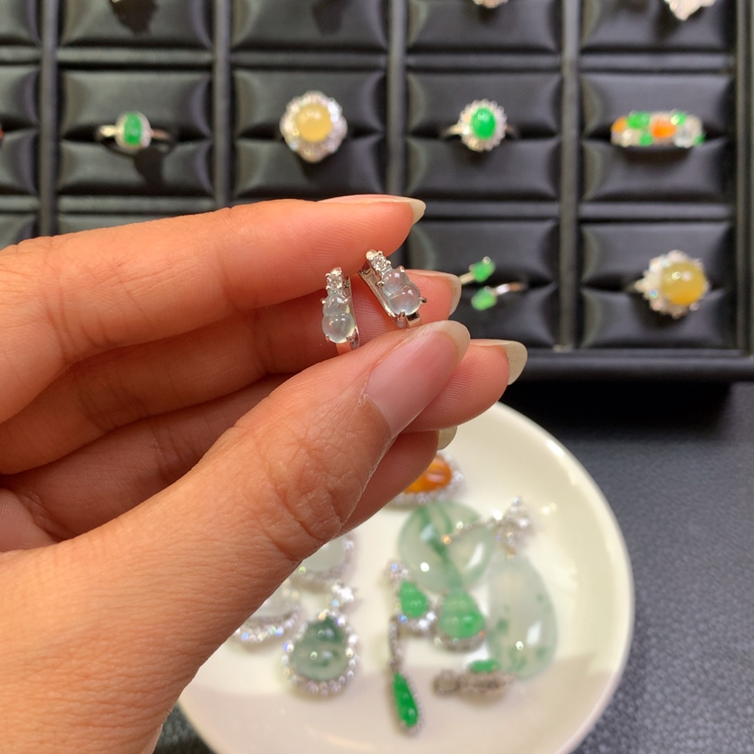 翡翠银S925镶嵌耳饰