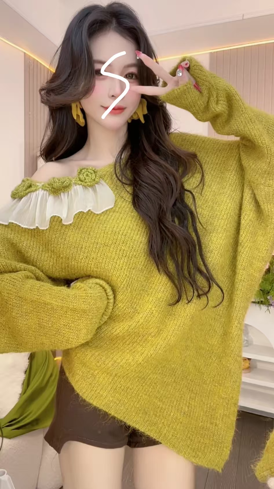 K338月光玫瑰秋冬新款毛针织衫慵懒风时尚百搭宽松温柔韩系