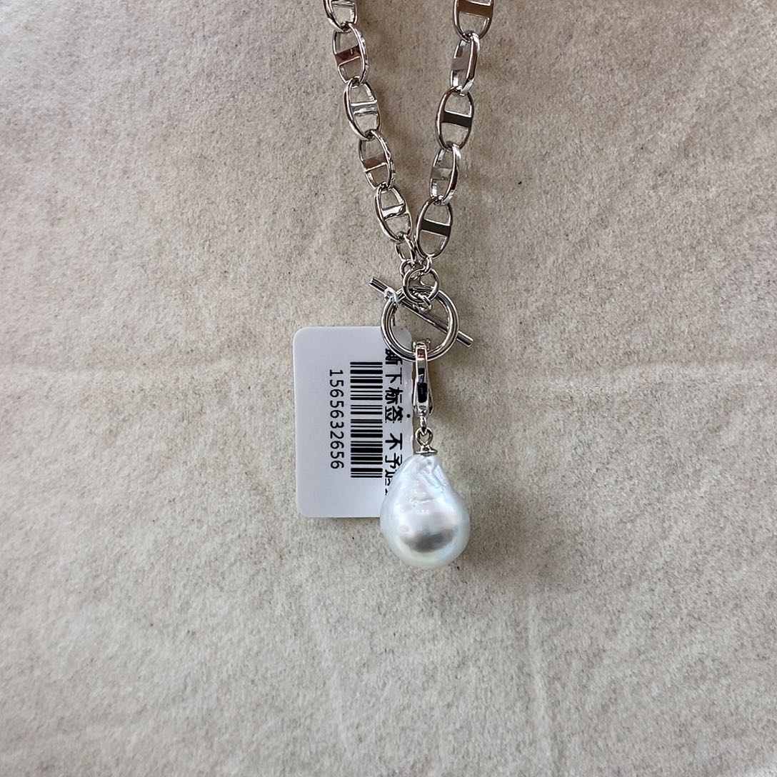 海水珍珠项链银S925镶嵌蓝血澳巴11-12m m