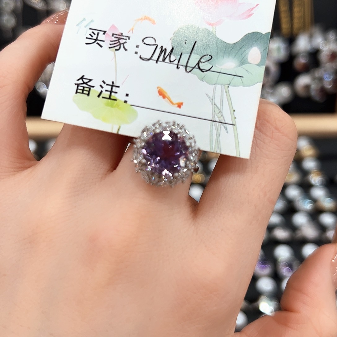 紫晶戒指银S925镶嵌戒指