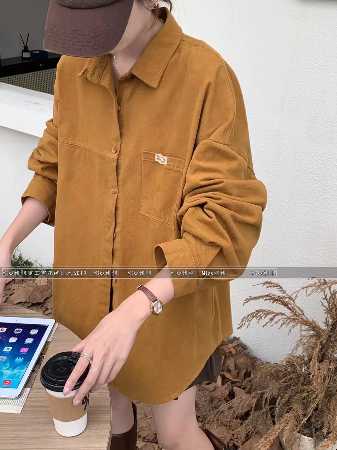 秋冬磨毛衬衣单口袋笑脸大版衬衣