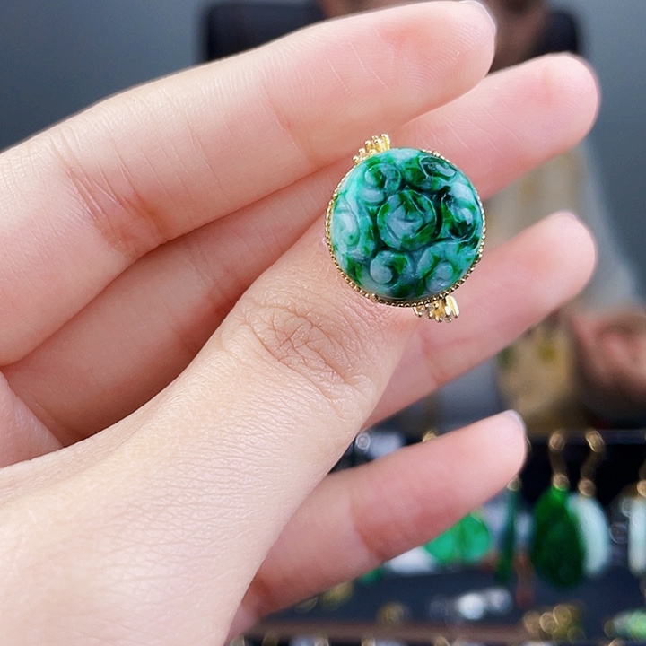 翡翠戒指银S925镶嵌饰品